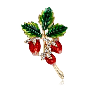 Fashion Enamel Strawberry Brooch For Women Alloy Rhinestone Plant Leaf Pin Jewelry Decorative Corsage Accessory Gift