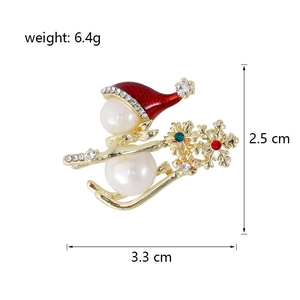Broche traîneau bonhomme de neige de Noël avec perles et strass sur métal doré