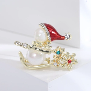 Broche Bonhomme de Neige Traîneau de Noël pour Femmes Alliage Fausse Künstliche Perle Strass Émail Plaqué Or Bijoux Cadeau de Noël