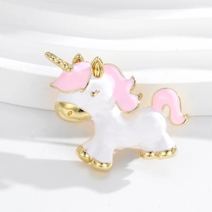 Broche en Alliage d'Émail de Licorne de Dessin Animé pour Femmes Enfants Plaqué Or Blanc Rose Bijoux de Mode Animale Cadeau