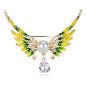 Broche Ailes D'ange Alliage Émail Künstliche Perle Strass Zircon Pendentif Goutte D'eau Élégant Bijou Pour Femme