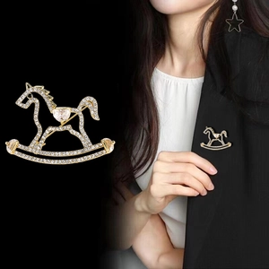 Rocking horse brooch with sparkling crystals and rhinestones for suits and coats