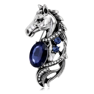 Vintage Horse Head Brooch Antique Alloy Rhinestone Animal Pin For Suit Tuxedo Jewelry Unisex Decorative Breastpin Corsage Accessory