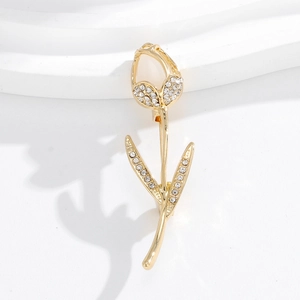 Élégante Broche Fleur de Tulipe en Cristal pour Femme Alliage de Zinc Plqué Or Strass Faux Opale Accessoires de Bijoux de Corsage