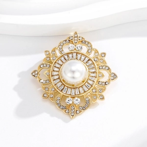 Broche Style Palais Baroque Rétro pour Femmes Alliage Strass Künstliche Perle Broche Élégante Broche de Sécurité pour Vêtements Bijoux