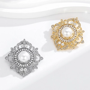 Broches vintage de style palais en forme de losange avec perle et cristaux scintillants