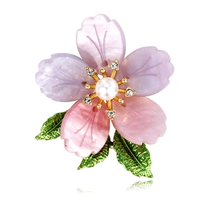 Eleganter Blumen Brosche Pin Für Damen Legierung Strass Künstliche Perle Kirschblüte Florale Broschen Emaille Blatt Reversnadeln