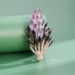 French Elegant Wheat Ear Brooch With Purple Grey Crystal Gold Plated Alloy Leaf Pin Rhinestone Corsage Women Jewelry