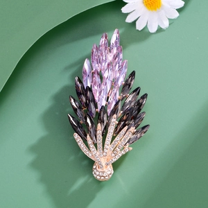 Elegant french crystal wheat brooch in purple and gold with sparkling rhinestone details