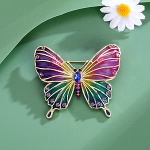 Exquisite enamel butterfly brooch with colorful gradients and rhinestones on a gold base