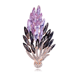 Exquisite French crystal wheat ear brooch with purple stones and rose gold base