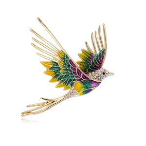Elegant Enamel Flying Bird Brooch Alloy Rhinestone Inlaid Corsage Suit Lapel Pin Unisex Fashion Clothing Accessory Jewelry Gift