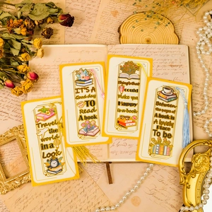 Set of 4 vintage bookmarks with floral illustrations, quotes and silk tassels for gift