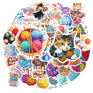50 pieces of colorful knit and crochet cat stickers for laptops and craft decoration