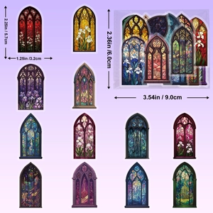 50 Pieces gothic stained glass church style PET stickers for journal decoration