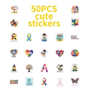 50pcs waterproof autism awareness vinyl stickers with colorful puzzle and heart patterns