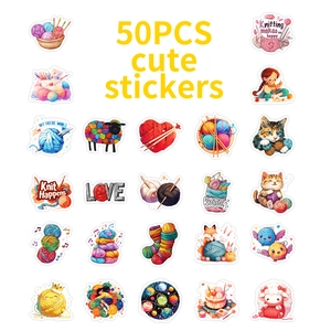 Set of 50 cute cat and yarn ball stickers for decorating laptops and water bottles