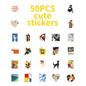 50pcs artistic illustration stickers featuring Matisse style and abstract wall art designs