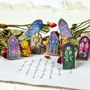 Gothic cathedral stained glass PET stickers for vintage scrapbooking and decoration