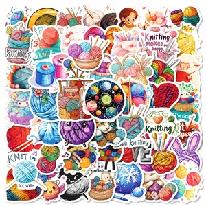 50-pack of colorful waterproof knitting themed stickers for DIY crafts and scrapbooking