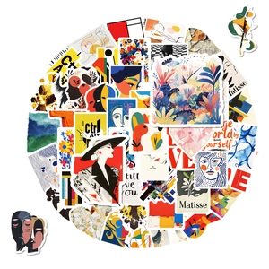 50pcs artistic Matisse style aesthetic stickers with abstract floral and geometric designs