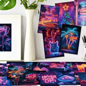 50-piece aesthetic dream purple neon wall collage kit for cyberpunk room decor