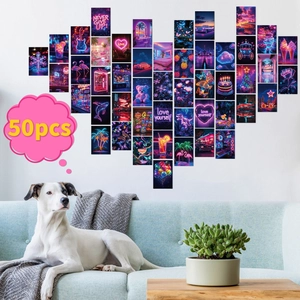 Dreamy Purple Aesthetic Wall Collage Kit Neon Cyberpunk Style Wall Decor Cards Motivational Posters For Bedroom Dorm Room