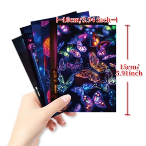 50-piece set of aesthetic purple wall collage cards with colorful butterfly art and size specs