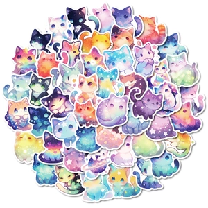 Cute cartoon galaxy cat sticker set with dreamlike starry sky patterns for laptop decoration