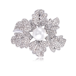 Broche Fleur Élégante en Alliage avec Strass et Grosse Fausse Künstliche Perle Corsage Décoratif pour Femme Mariage Fête Accessoire de Robe