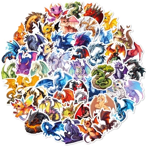 Lot de 50 autocollants de dragons à l'aquarelle avec divers thèmes de fantaisie
