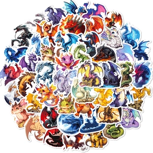 Vue à plat de plusieurs autocollants de dragon colorés et imperméables de styles variés