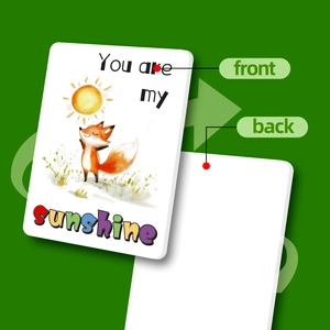 Front and back view of cartoon fox animal greeting cards with You are my sunshine text