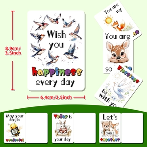 50 Cute watercolor animal encouragement cards set with inspirational English quotes