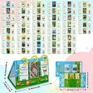 Detail of 69 realistic animal flashcards on a foldable three-ring educational stand