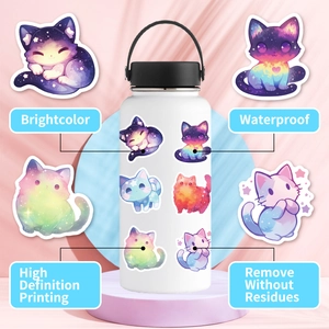 50pcs waterproof dream galaxy cat stickers for laptop water bottle with high-definition print