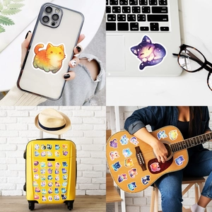50 pieces of cute cartoon galaxy cat waterproof stickers for laptops and suitcases