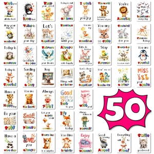 Cartoon Animal Motivational Cards For Kids Lunchbox Encouragement Notes Daily Positive Affirmation Cardstock Greeting Card