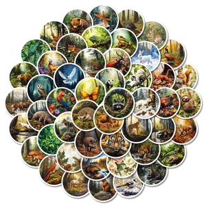 Lot de 50 autocollants imperméables d'animaux de la forêt pour ordinateurs et valises