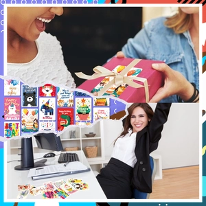 Collage of colorful cartoon birthday cards featuring cute animals and party elements