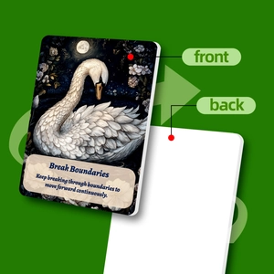 Vorder- und Rückseite von Vintage Schwan-Karten mit motivierenden Zitaten