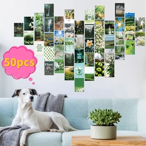 Set da 50 pezzi collage estetico da parete natura verde con stampe botaniche e boschi