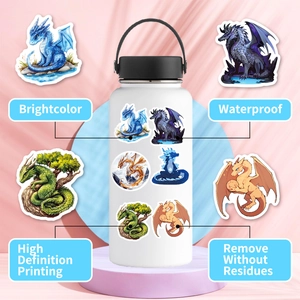 50 autocollants de dragon en aquarelle pour bouteilles, imperméables et haute définition