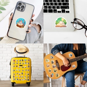 50 pegatinas de gatos leyendo para decorar ordenadores portátiles y guitarras