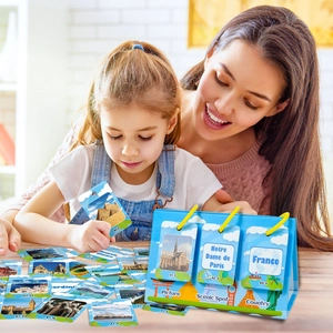 Educational world landmarks learning cards set with desktop stand for kids and parents