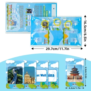 Set of 72 world landmarks educational flashcards with blue display board and ring