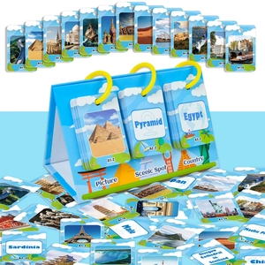 World Landmarks Educational Geography Flip Cards With Stand Children Early Learning Flashcards Landmark Recognition Toy