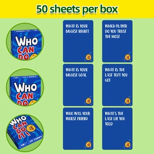 Who Can Do It party game box and 50 social challenge cards for adults and friends