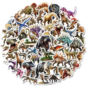 50 bunte realistische Dinosaurier-Aufkleber mit T-Rex und Triceratops für Kinder