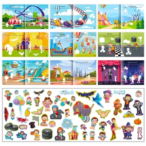 Kids DIY cartoon amusement park sticker book with 18 scenes for early learning and play
